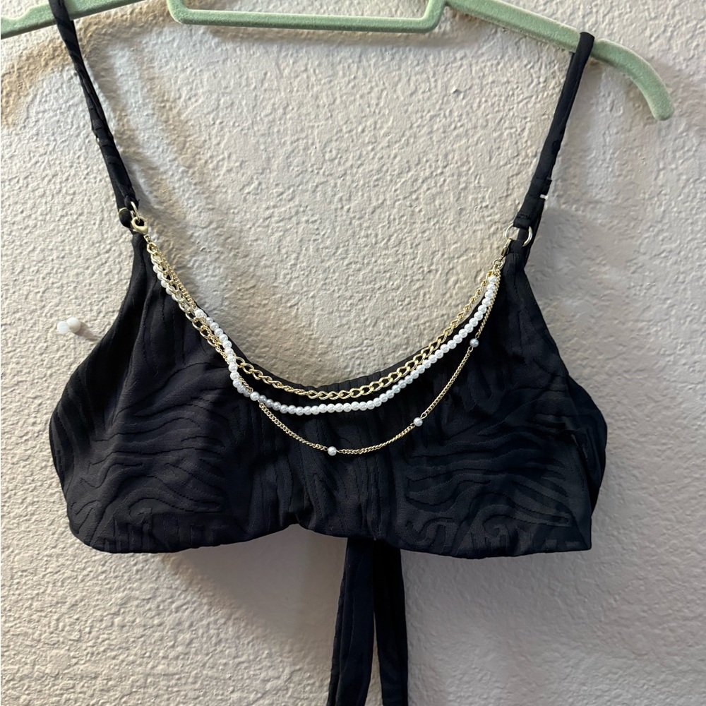 Beach Bunny Black Bralette with Gold Chain